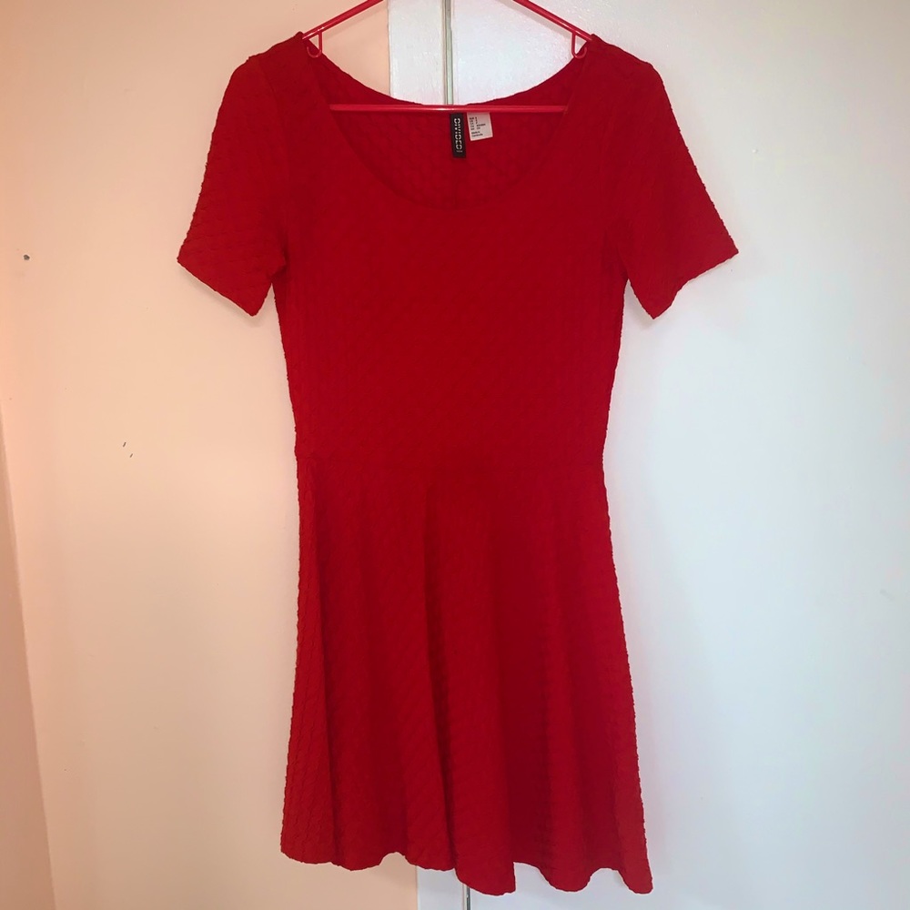 Red Short Sleeve Skater Dress